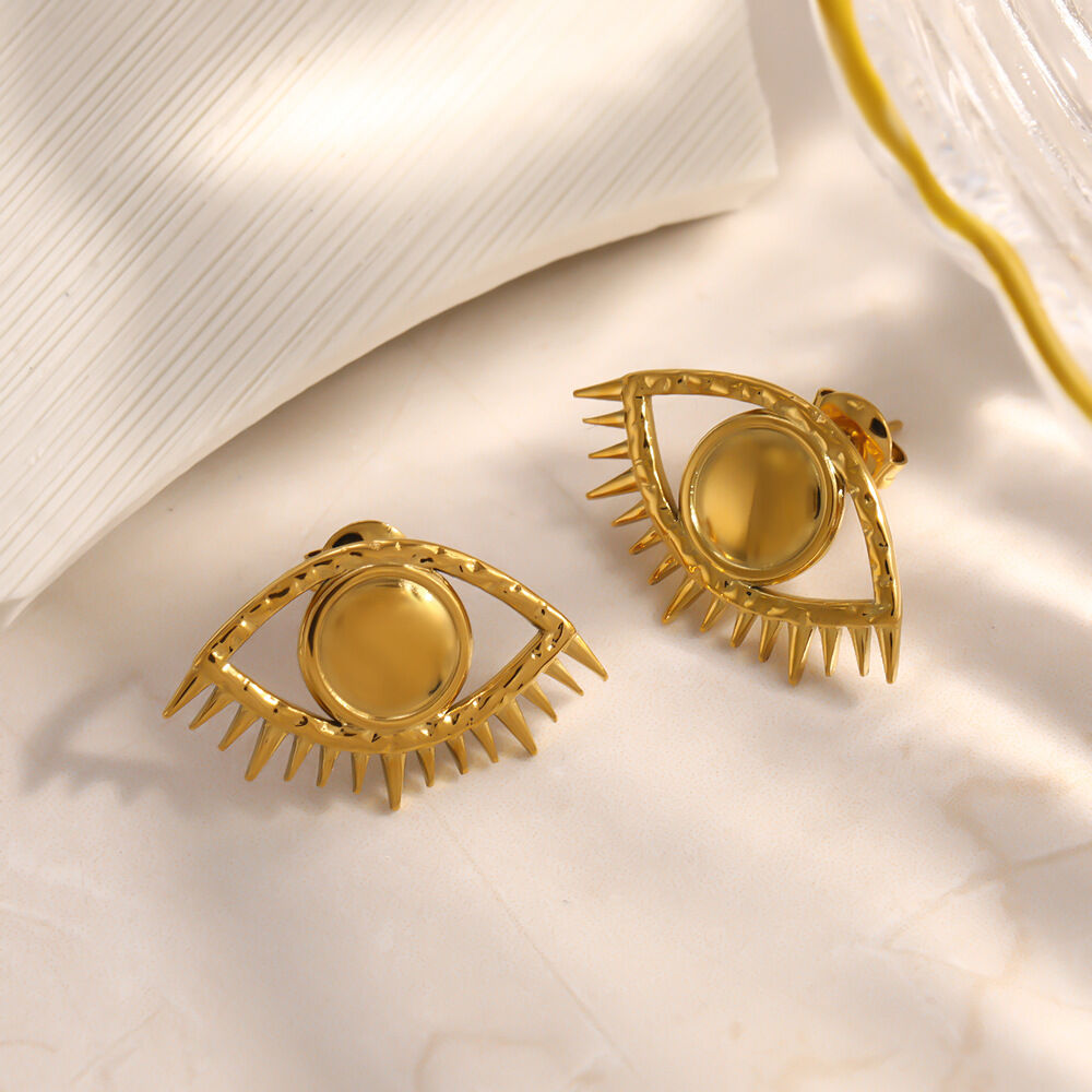 Pendientes de botón para mujer de la serie clásica, estilo retro, con diseño de ojo del diablo, de acero inoxidable y color dorado, resistentes al agua.
