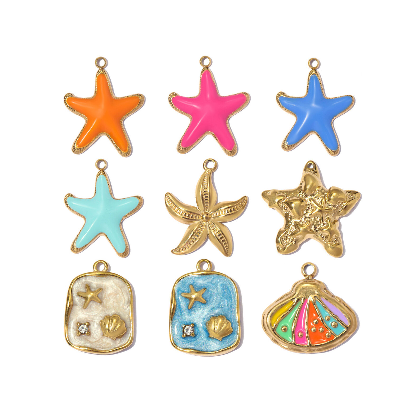 Simple Cute Diy Shell Starfish Stainless Steel Waterproof Gold Color Women's Pendants