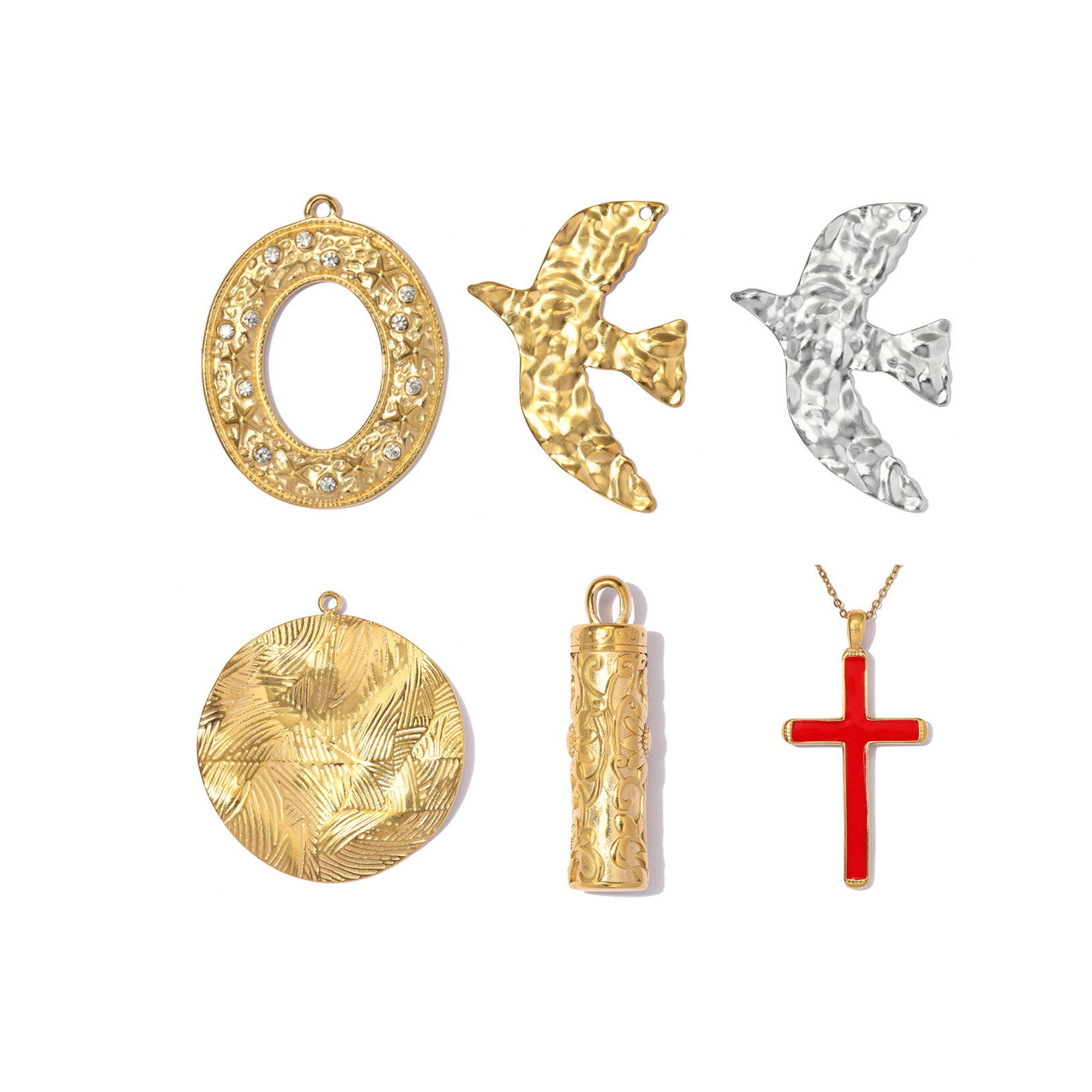 Colgantes sencillos y bonitos para mujer, con forma irregular de cruz de animales y círculo, de acero inoxidable, resistentes al agua y color dorado.
