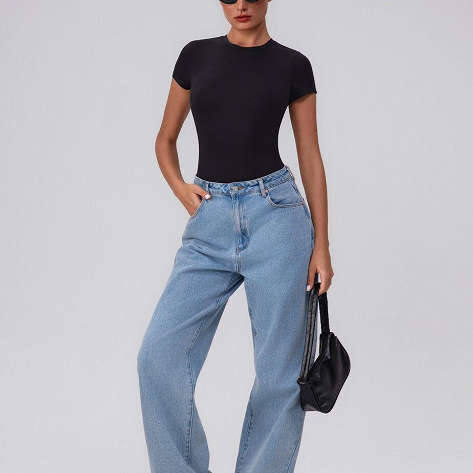 Simple Daily Wear Jumpsuit  High Bounce  Solid Color Sports Tops 2