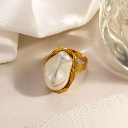 Luxurious Series Daily Irregular Shape Stainless Steel Waterproof Gold Color Statement Rings