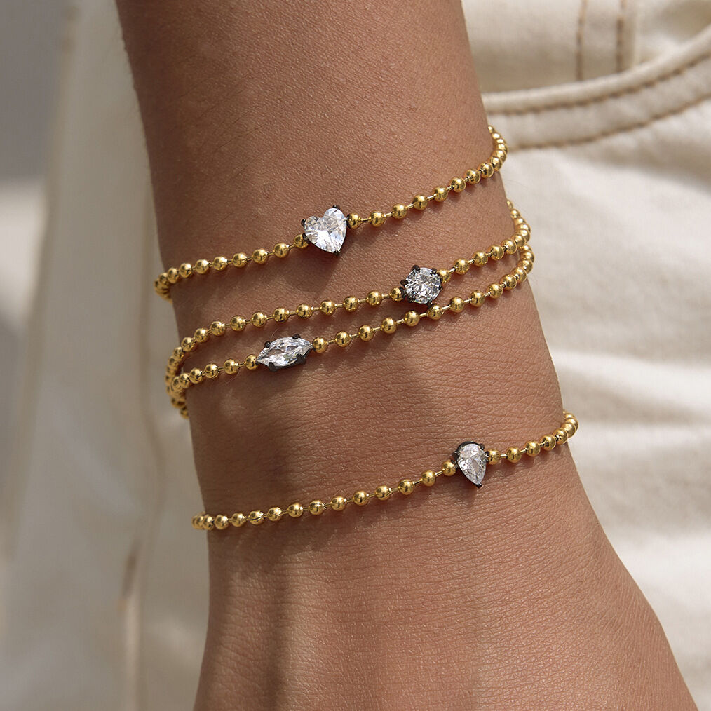 Luxurious  Droplet Heart Chain Stainless Steel Waterproof   Gold Color  Zircon Women's Chain Bracelets