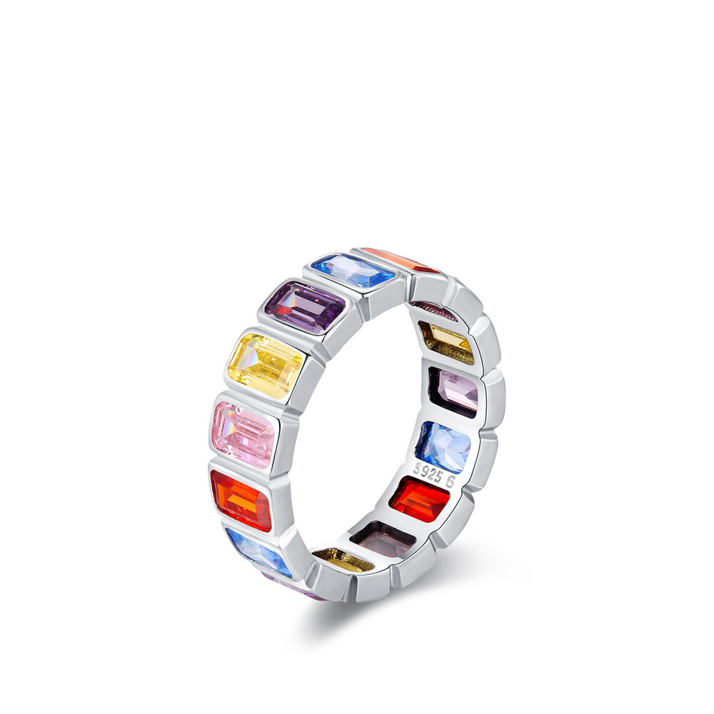 Romantic Series Sweet Heart Clover Rectangle S925 Rhodium Plating Zircon Women's 925 Sterling Silver Color Rings