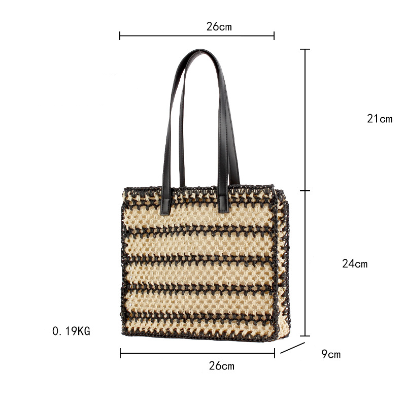 Vacation Style Woven Stripe Hollowed-Out Mixed Color Woven Raffia Women's Square Bag