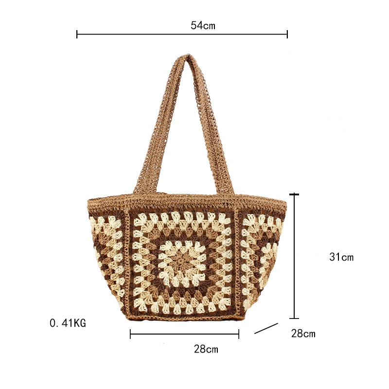 Casual Style Woven Mixed Color Woven Geometric Shape Straw Women's Square Bag h5 Picture2