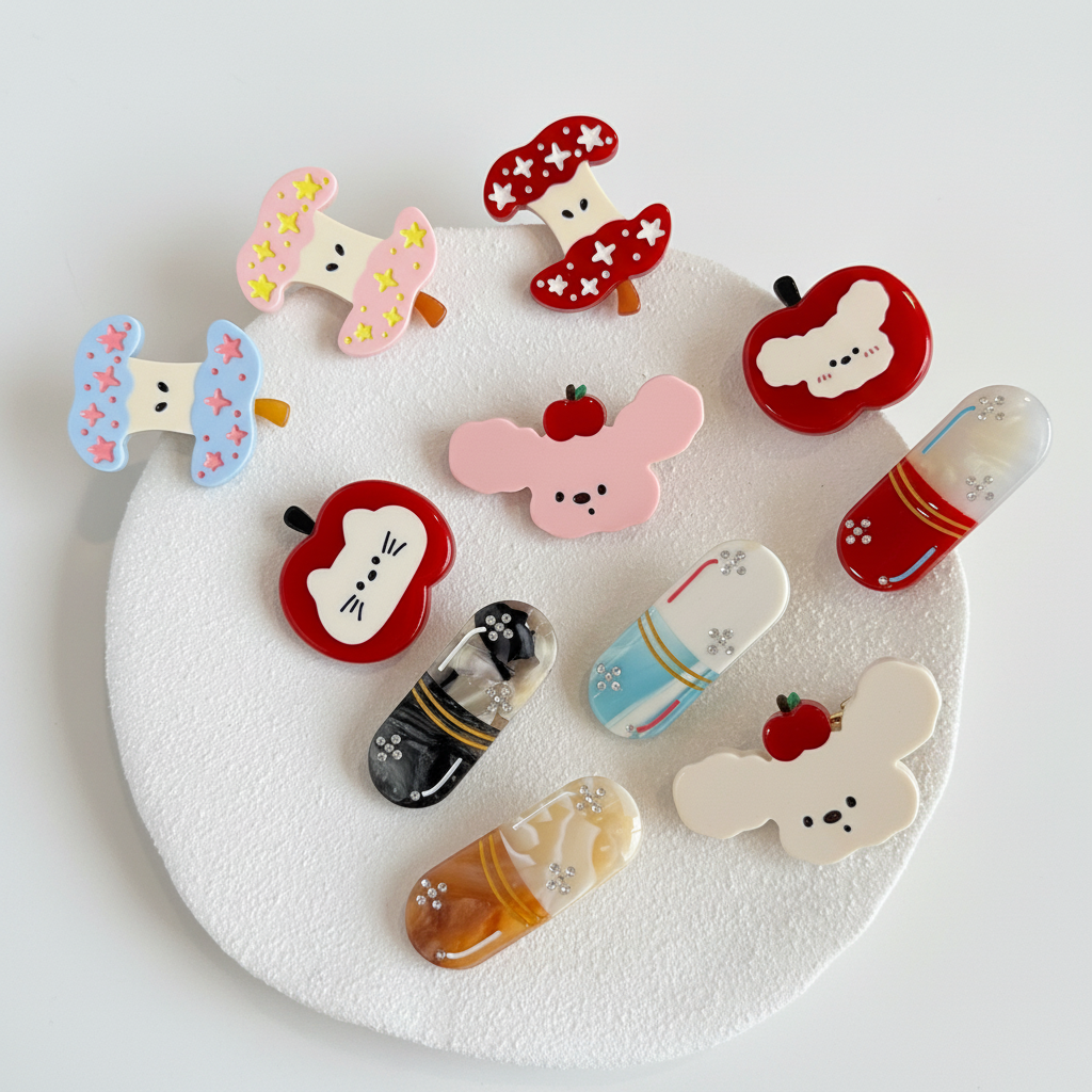 Simple Series schattige dieren-, fruit- en cartoonster haarclips van acetaat met strass-steentjes
