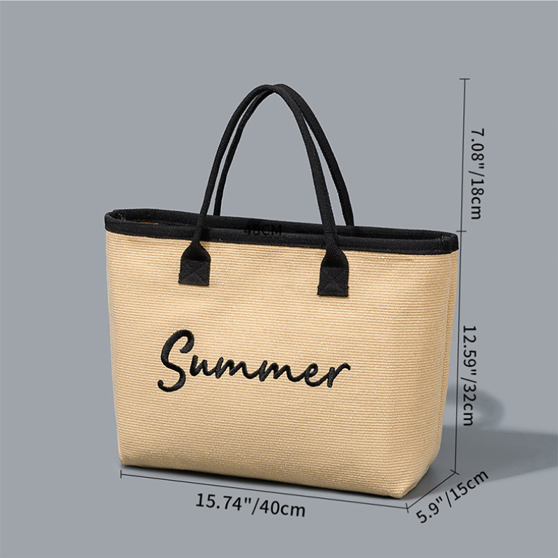 Minimalist Style Embroidered Letter Mixed Color Canvas Women's Tote Bag h5 