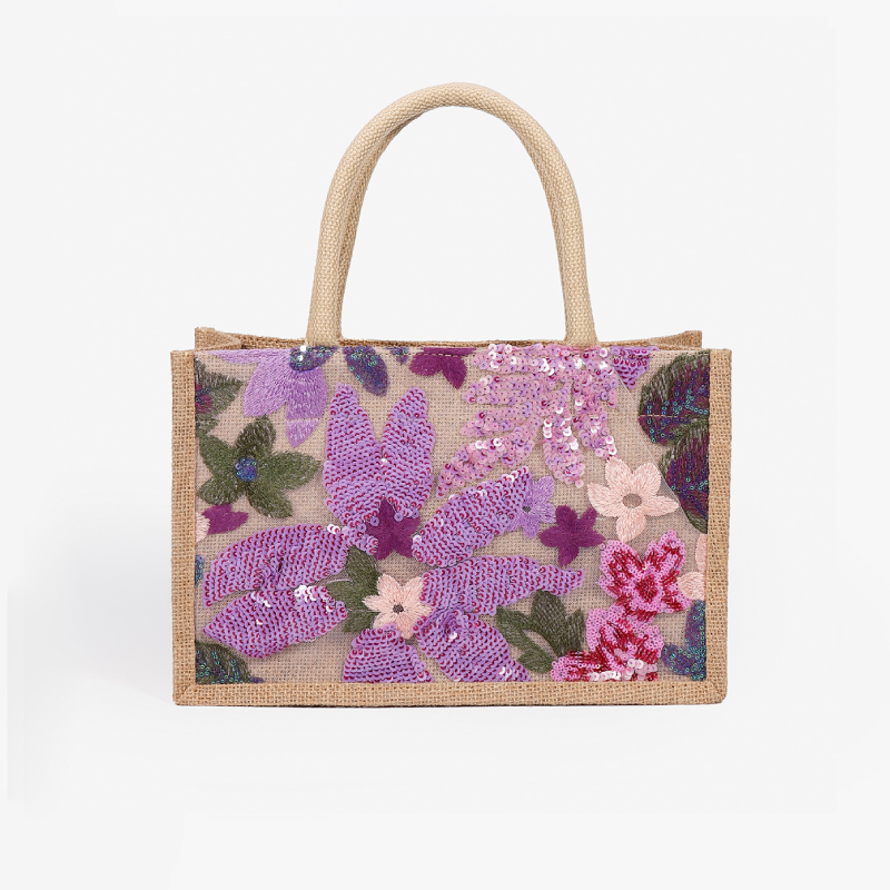 Casual Style Embroidered Sequin Beading Flower Irregular Shape Beads Mixed Color Leaf Linen Women's Square Bag