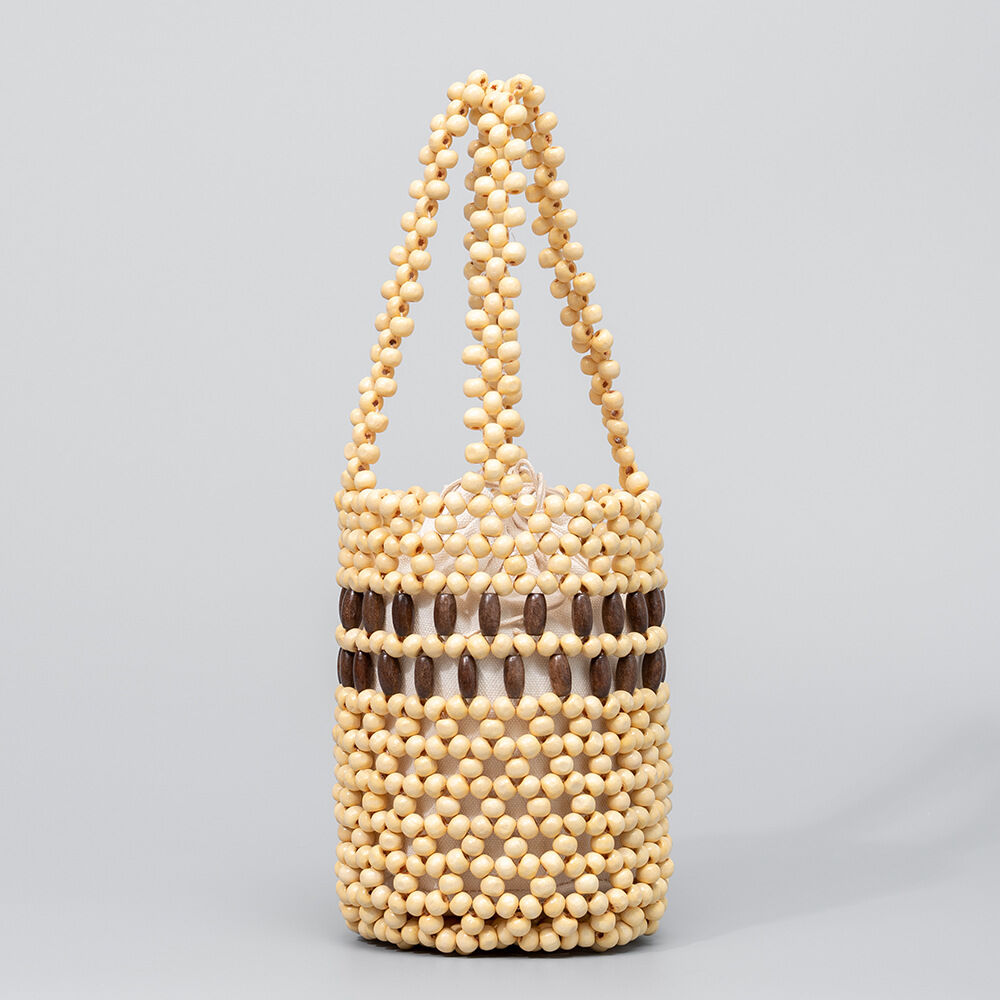 Vacation Style Woven Beads Hollowed-Out Mixed Color Wood Women's Bucket Bag h5Picture2