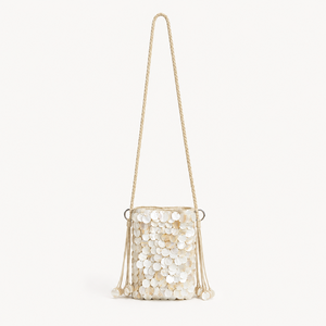 Vacation Style Tassel Woven Sequin Solid Color Tassel Beads Woven Sea Shells Women's Square Bag h5