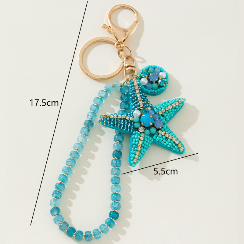 Romantic Series Vacation Oceanic Style Beads Mixed Color Starfish Alloy Keychain 