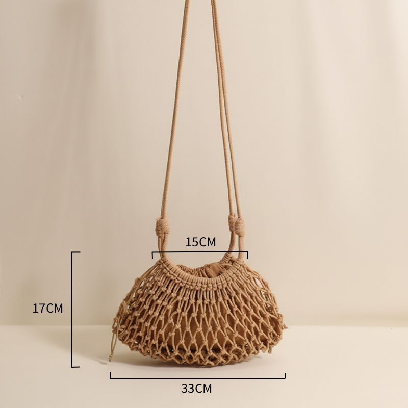 Vacation Style Woven Solid Color Hollowed-Out Woven Cotton Women's Round Bag h5