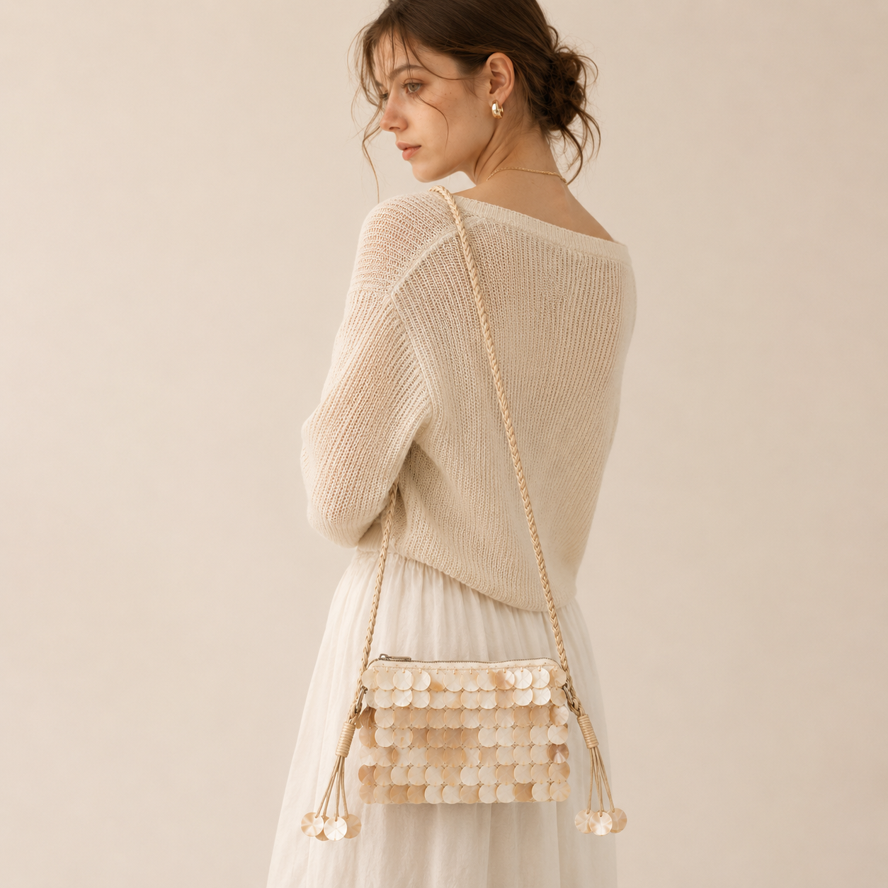 Evening Style Woven Sequin Solid Color Tassel Woven Shell Sea Shells Women's Square Bag Picture2
