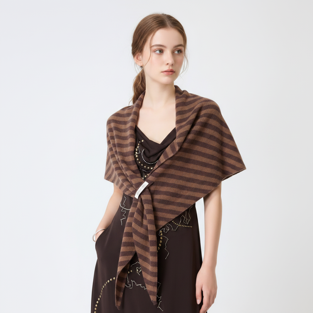 Simple Series Daily Stripe Mixed Color Wool Women's Winter Scarves h5 Picture2