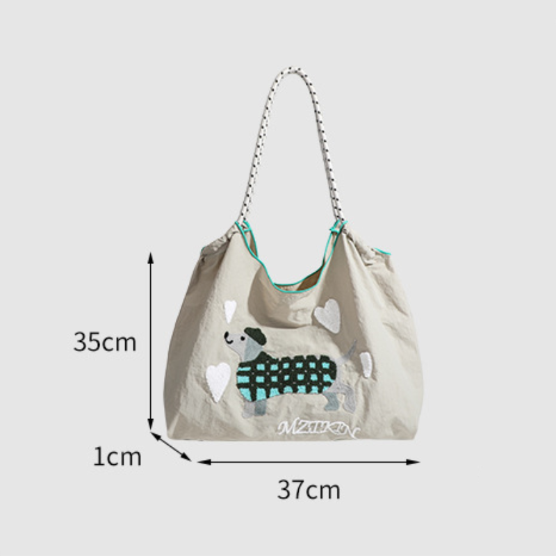 Casual Style Shirred Fluffy Dachshund Cartoon Nylon Women's Tote Bag h5Picture2