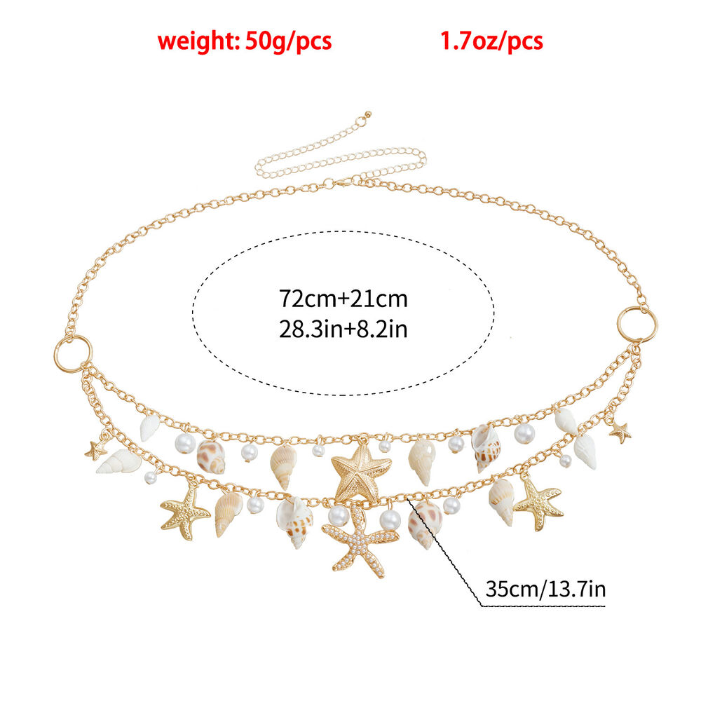 Romantic Series Vacation Oceanic Style Beads Shell Starfish Metal Artificial Pearl Women's Waist Chains