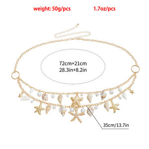 Romantic Series Vacation Oceanic Style Beads Shell Starfish Metal Artificial Pearl Women's Waist Chains h5