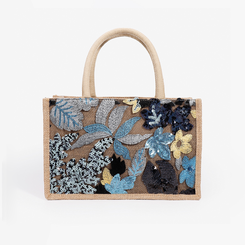 Casual Style Embroidered Sequin Beading Flower Irregular Shape Beads Mixed Color Leaf Linen Women's Square Bag 2