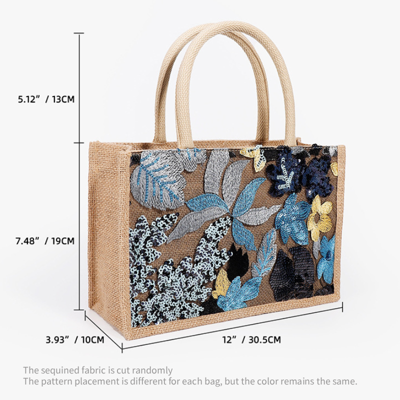 Casual Style Embroidered Sequin Beading Flower Irregular Shape Beads Mixed Color Leaf Linen Women's Square Bag h5 Picture2