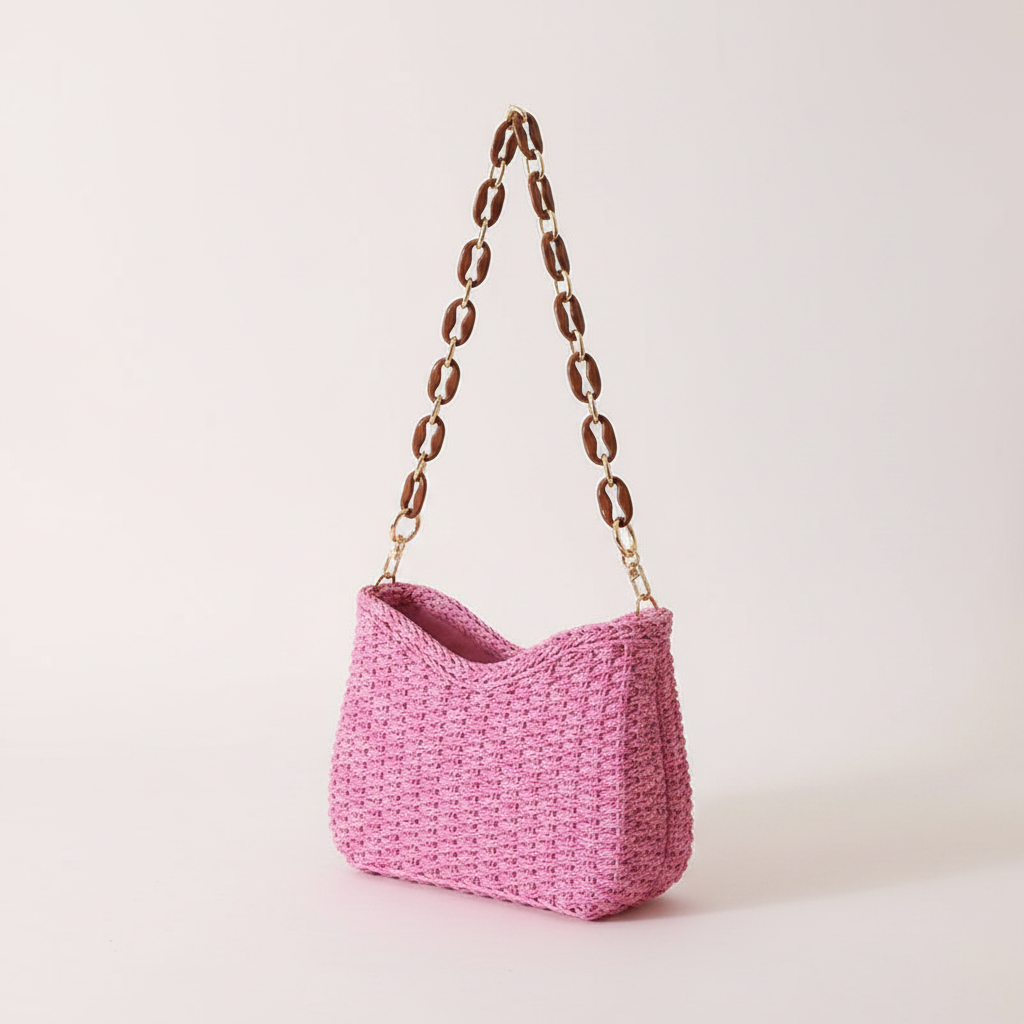 Casual Style Woven Solid Color Chain Raffia Women's Square Bag h5Picture2