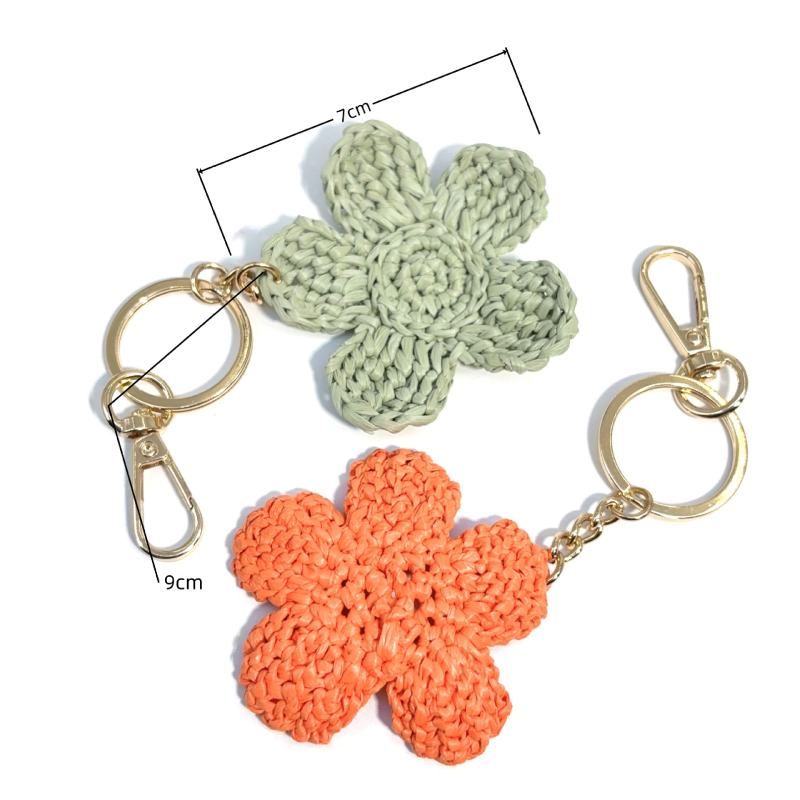 Simple Series Sweet Flower Woven Raffia Bag Charms Keychain Picture4
