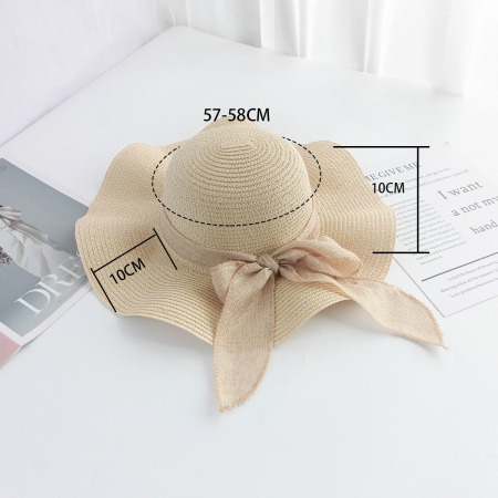 Cappello da donna in rafia tinta unita con fiocco, serie romantica