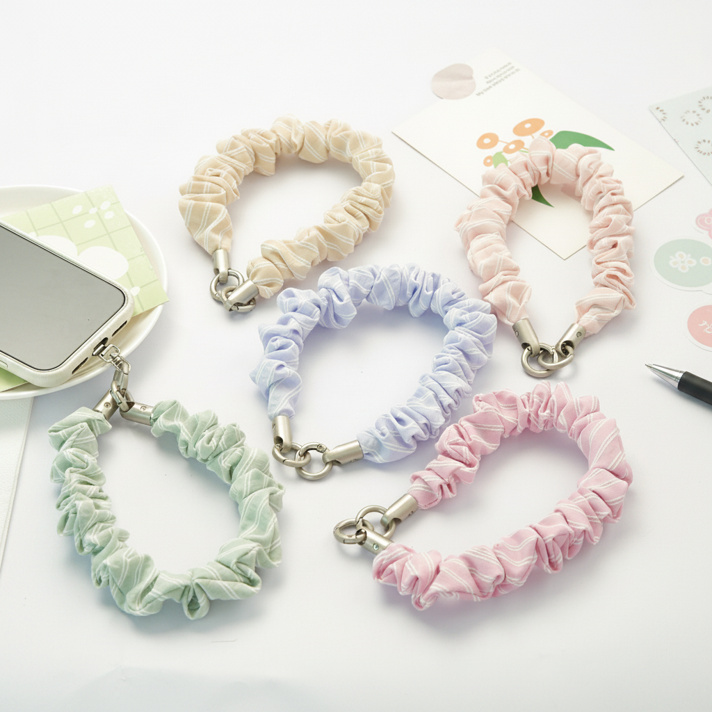 Simple Series Daily Solid Color Stripe Fabric Phone Chain