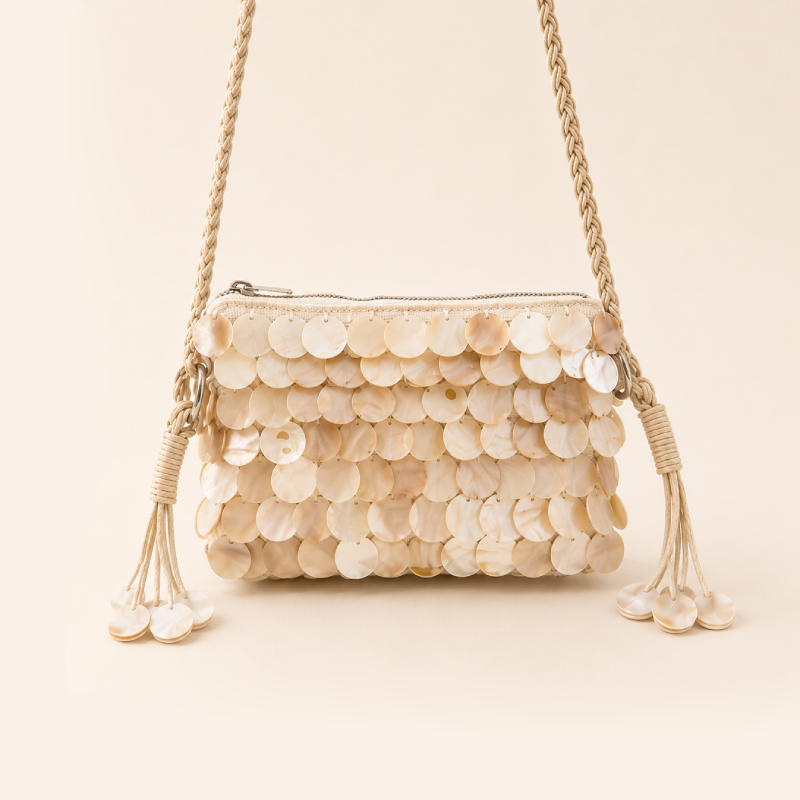 Evening Style Woven Sequin Solid Color Tassel Woven Shell Sea Shells Women's Square Bag h5 Picture3