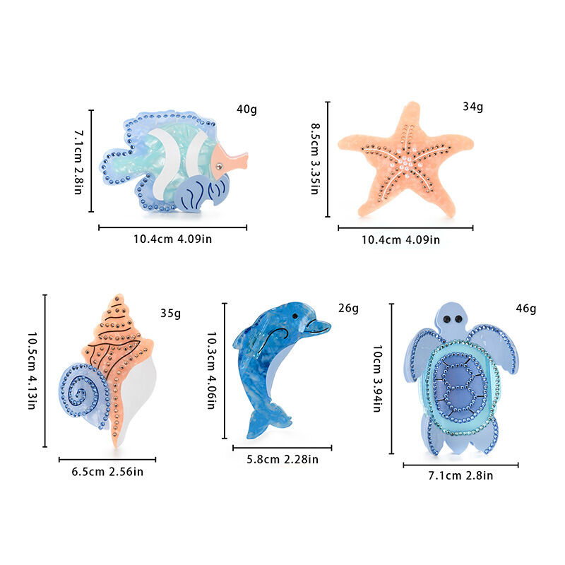 Romantic Series Vacation Animal Cartoon Oceanic Style Shell Fish Starfish Acetate Rhinestone Women's Hair Claws h5Picture3