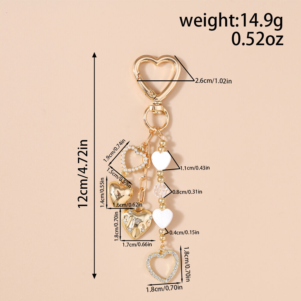 Romantic Series Simple Heart Beads Chain Alloy Rhinestone Bag Charms h5