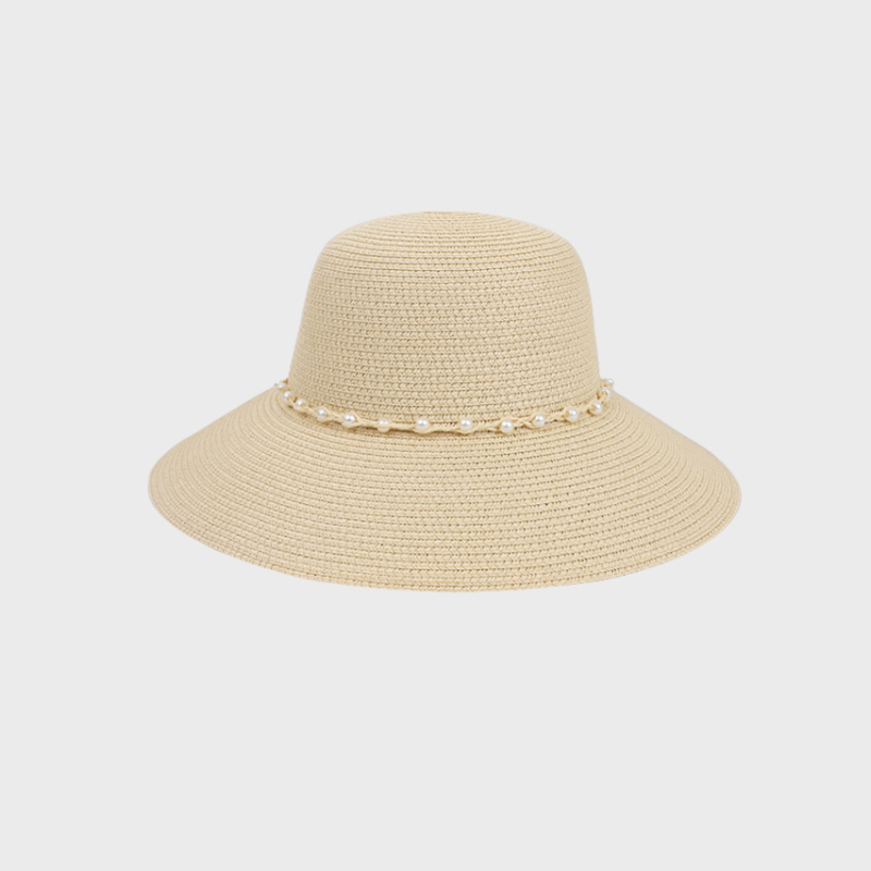 Simple Series Classic Solid Color Beads Raffia Women's Straw Hats h5Picture2