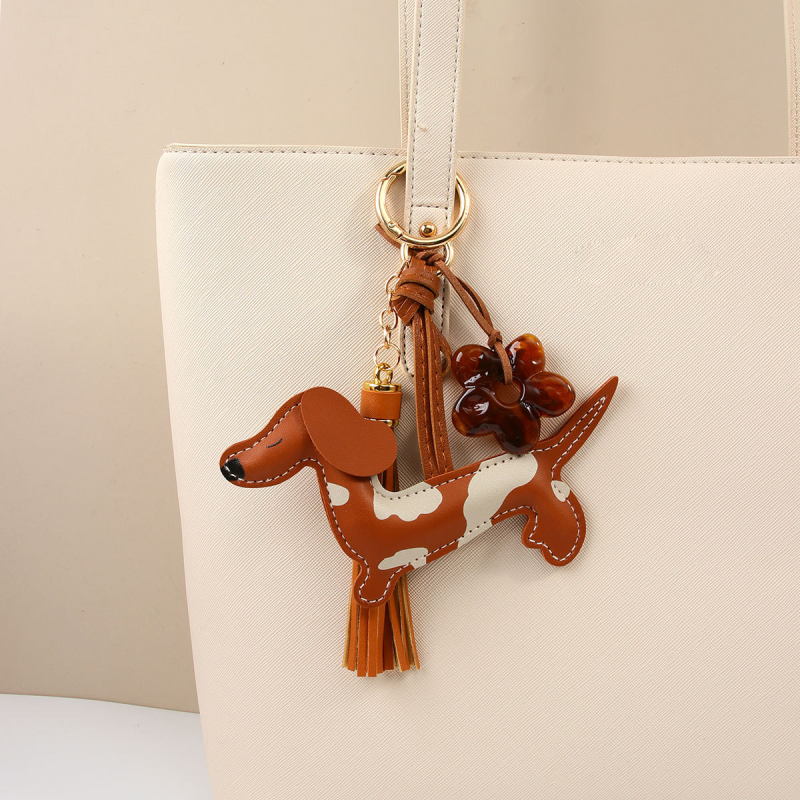 Simple Series Cute Flower Dachshund Cartoon Tassel Pu Bag Charms h5 Picture3
