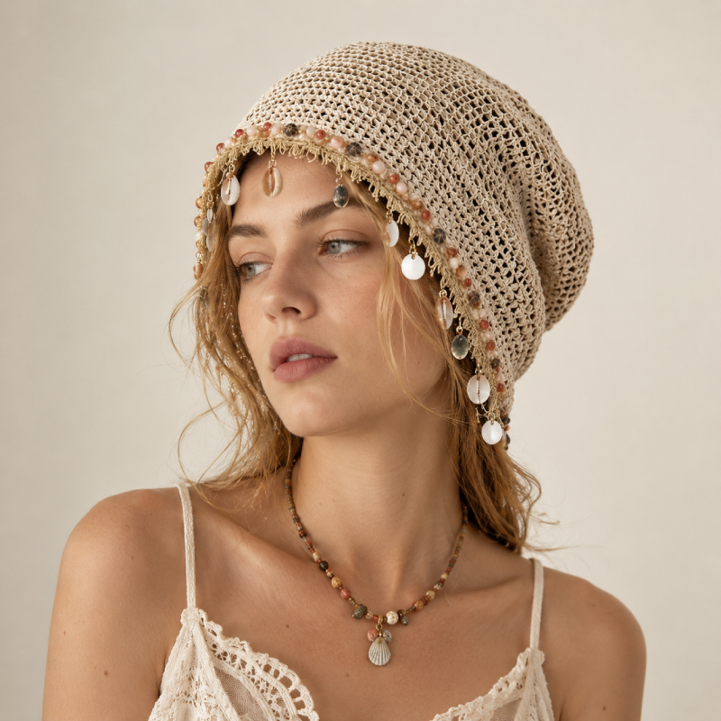 Ethnic Series Bohemian Oceanic Style Hollowed-Out Woven Shell Polyester Women's Hats
