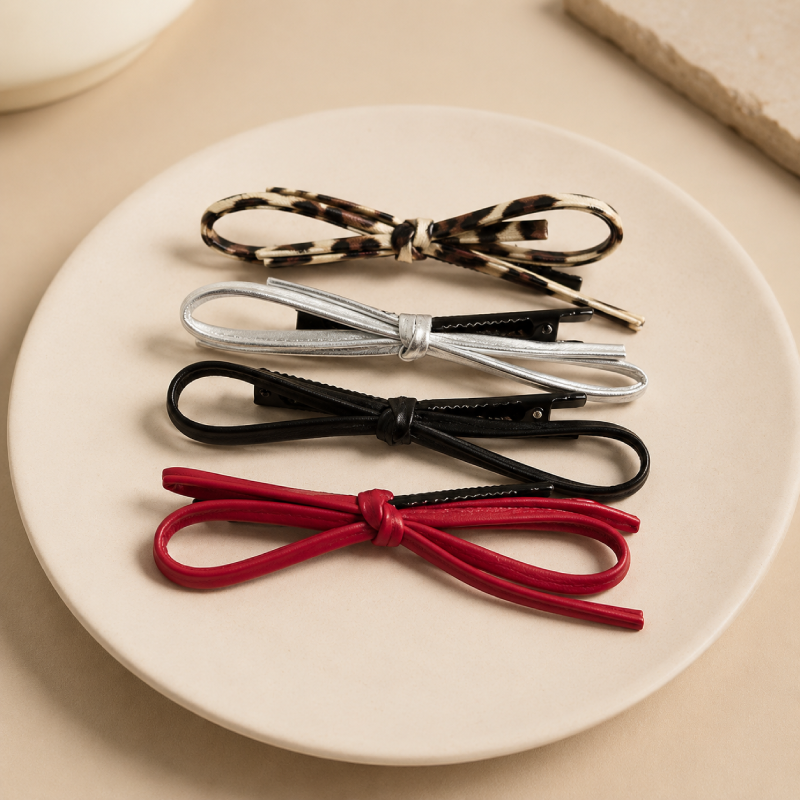Simple Series Daily Bow Knot Leopard Print Pu Hair Clips