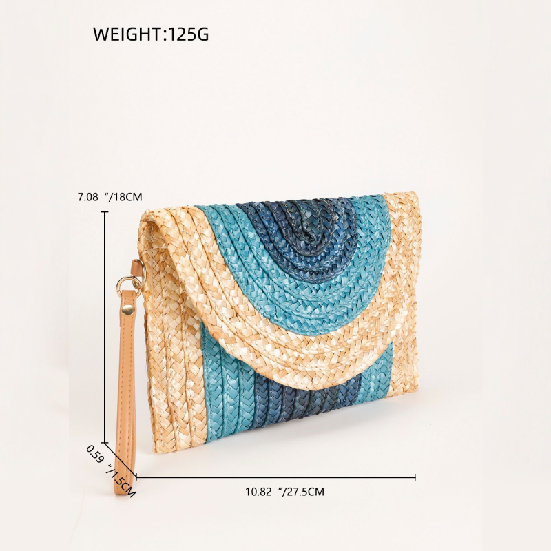 Vacation Style Woven Stripe Mixed Color Woven Raffia Women's Square Bag h5