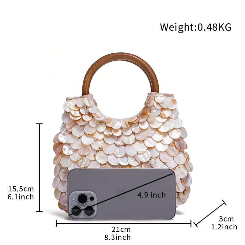 Casual Style Woven Sequin Solid Color Woven Shell Sea Shells Women's Round Bag h5