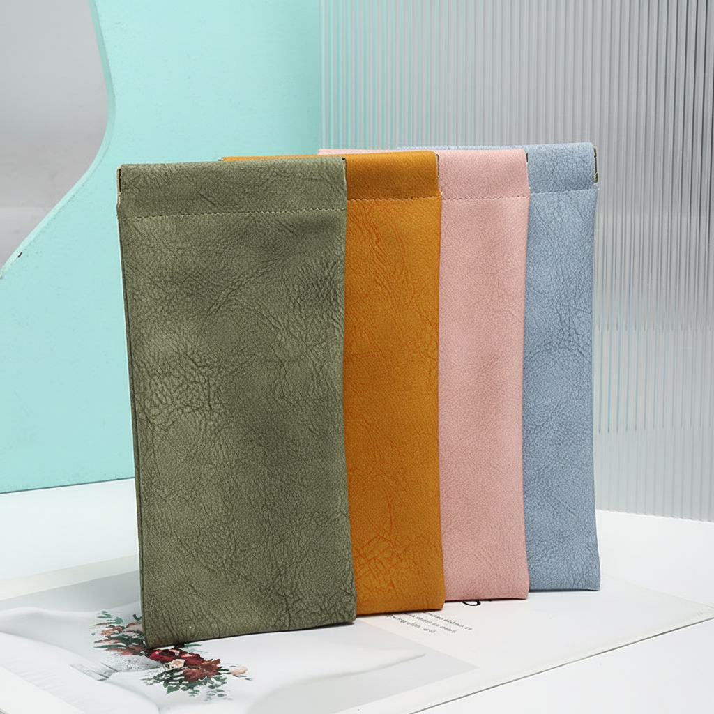 Simple Series Daily Solid Color Leather Sunglasses Storage Bag h5Picture2
