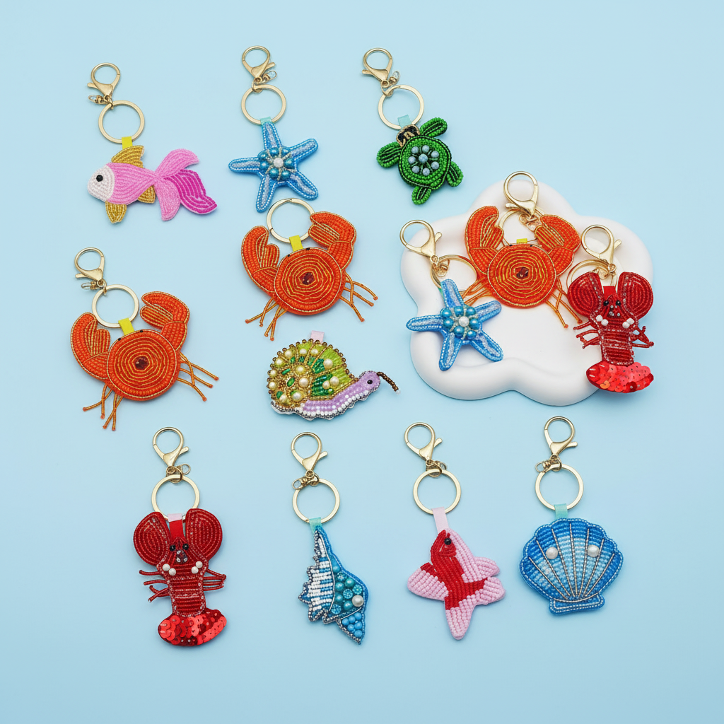 Luxurious Series Natural Animal Cartoon Oceanic Style Beads Fish Starfish Artificial Pearls Keychain