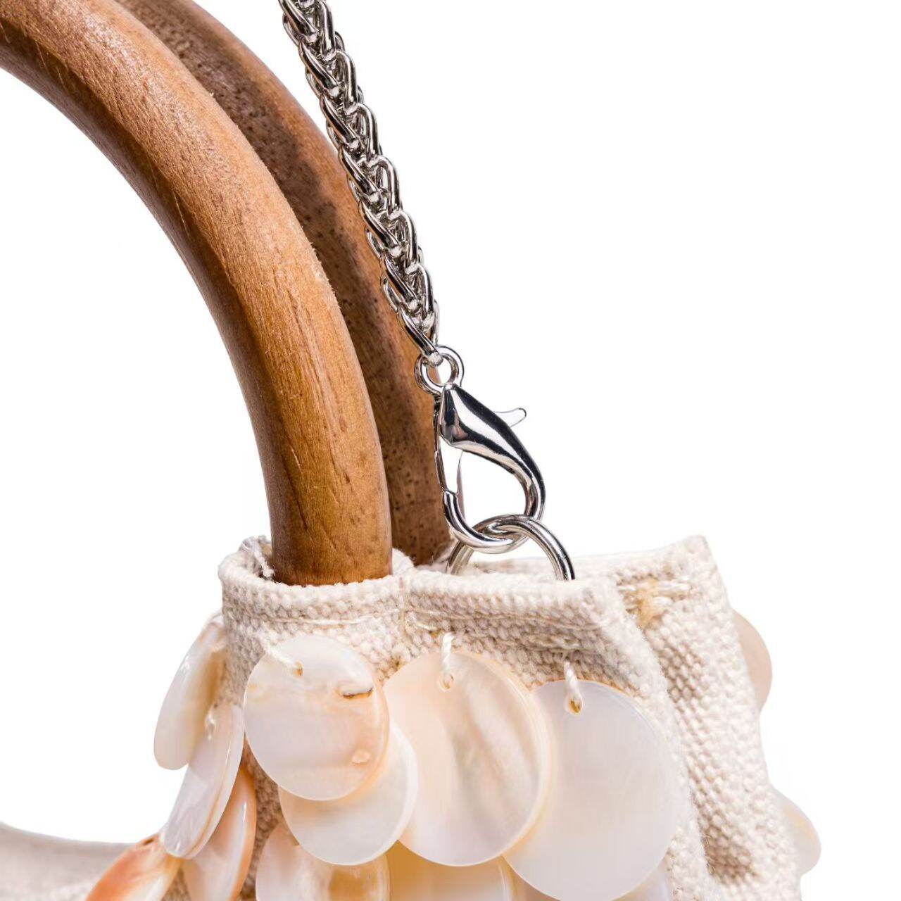 Casual Style Woven Sequin Solid Color Woven Shell Sea Shells Women's Round Bag h5Picture7