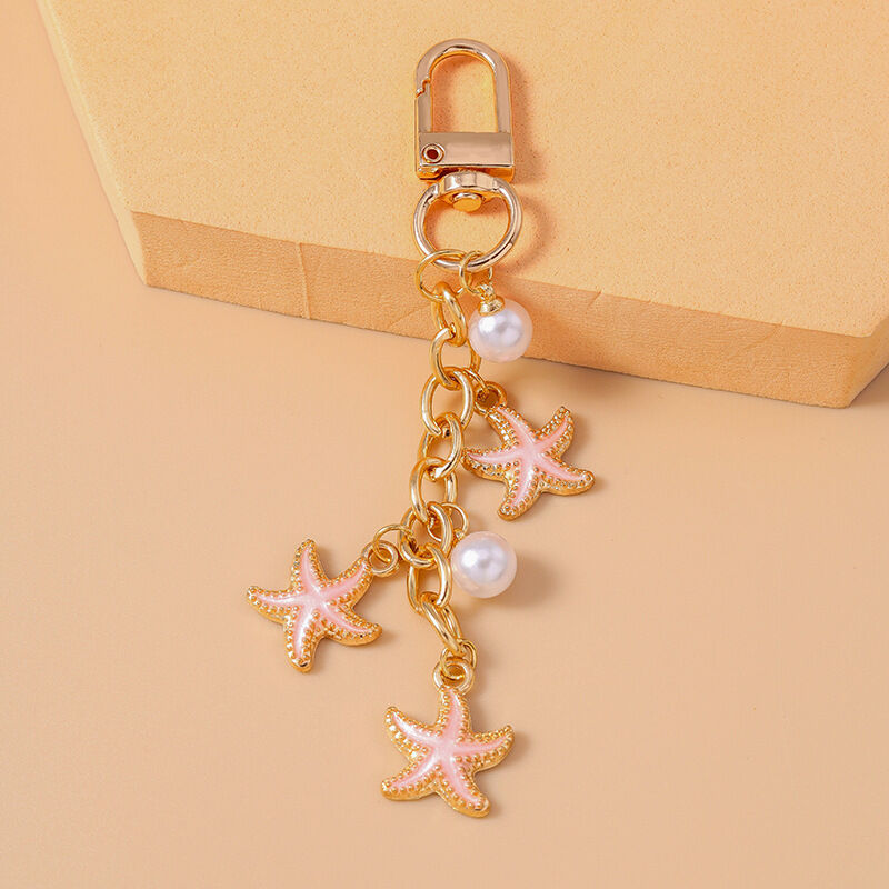Romantic Series Vacation Oceanic Style Beads Chain Shell Starfish Metal Keychain h5 Picture2