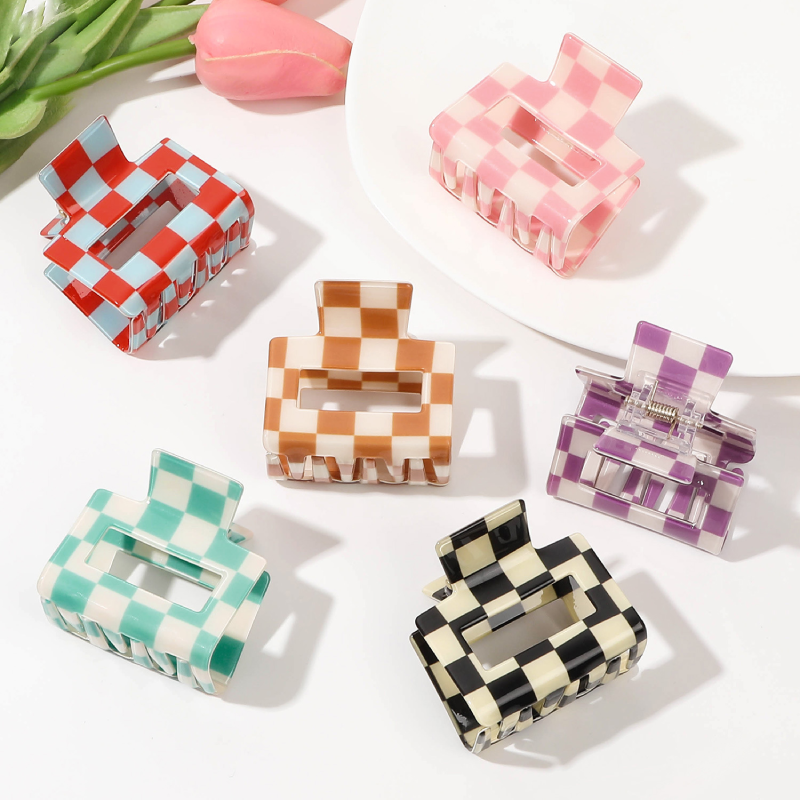 Simple Series Daily Plaid Mixed Color Plastic Hair Claws