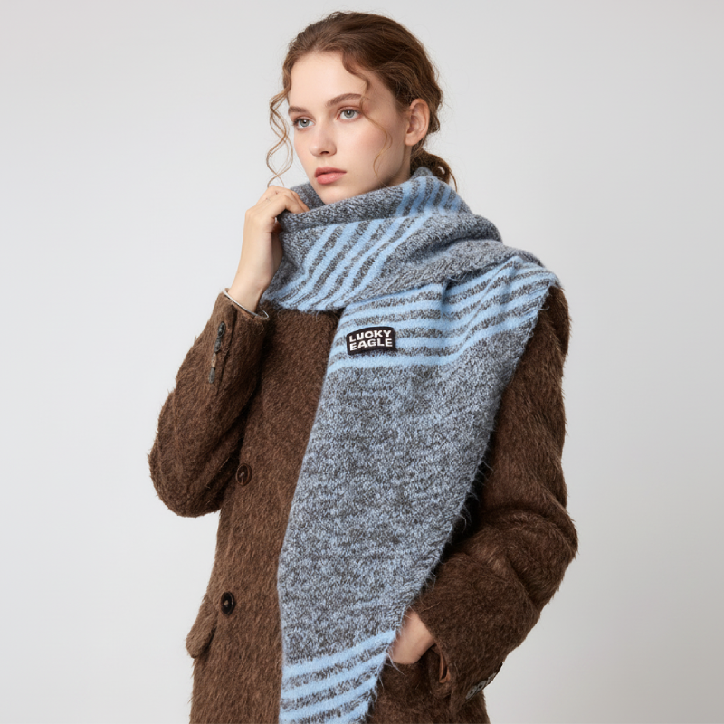 Simple Series Daily Stripe Mixed Color Gradient Color Wool Women's Winter Scarves