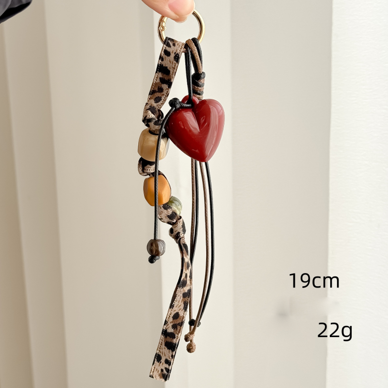 Romantic Series Retro Irregular Shape Heart Leopard Print Woven Acrylic Bag Charms
