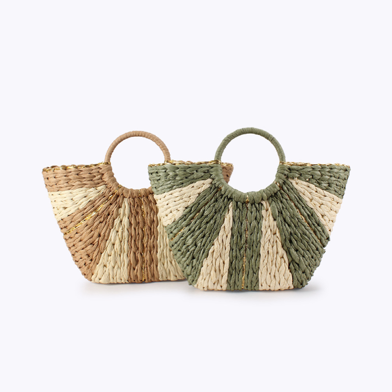 Vacation Style Woven Mixed Color Woven Raffia Women's Trapezoid Bag h5Picture2