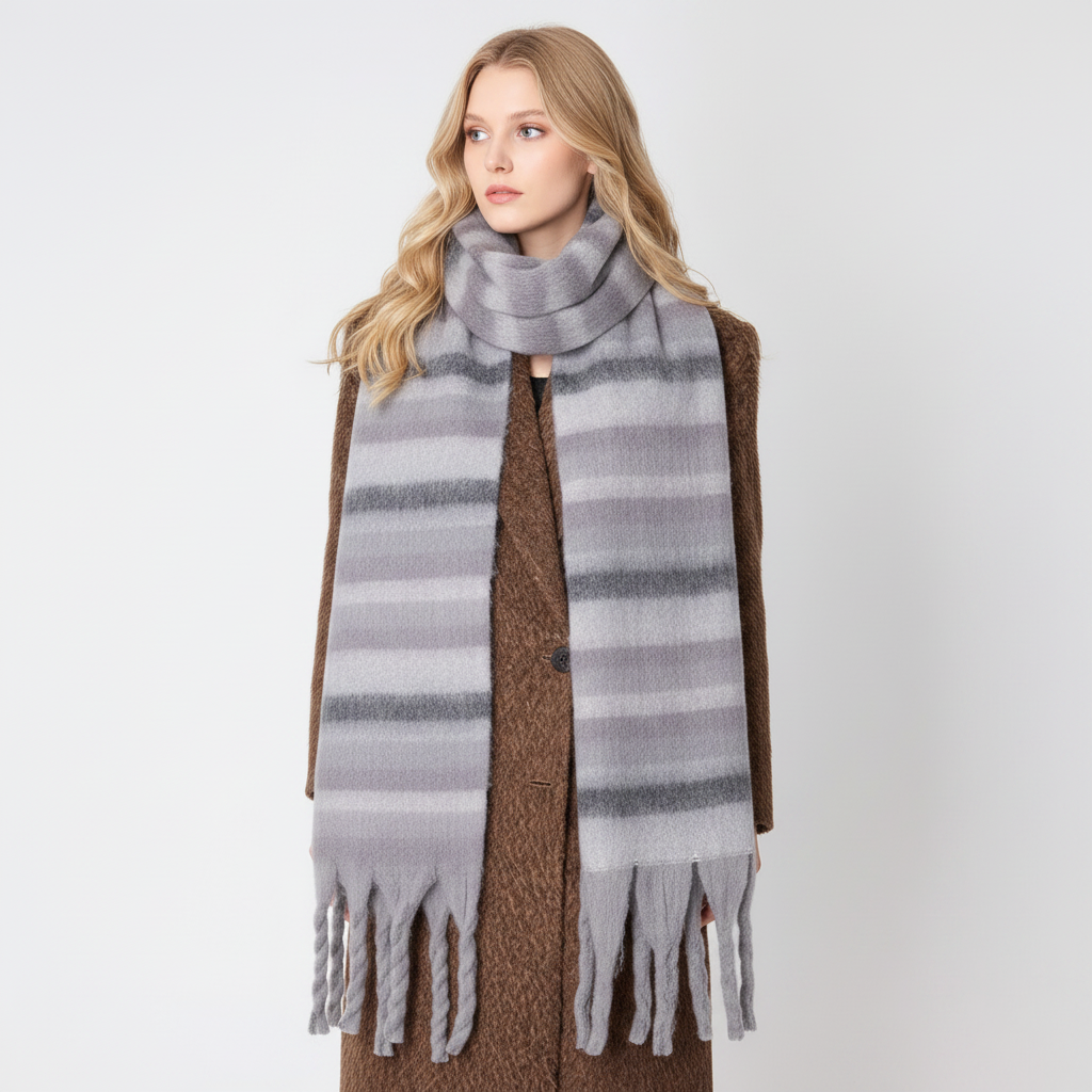 Simple Series Daily Stripe Tassel Mixed Color Gradient Color  Women's Winter Scarves 2