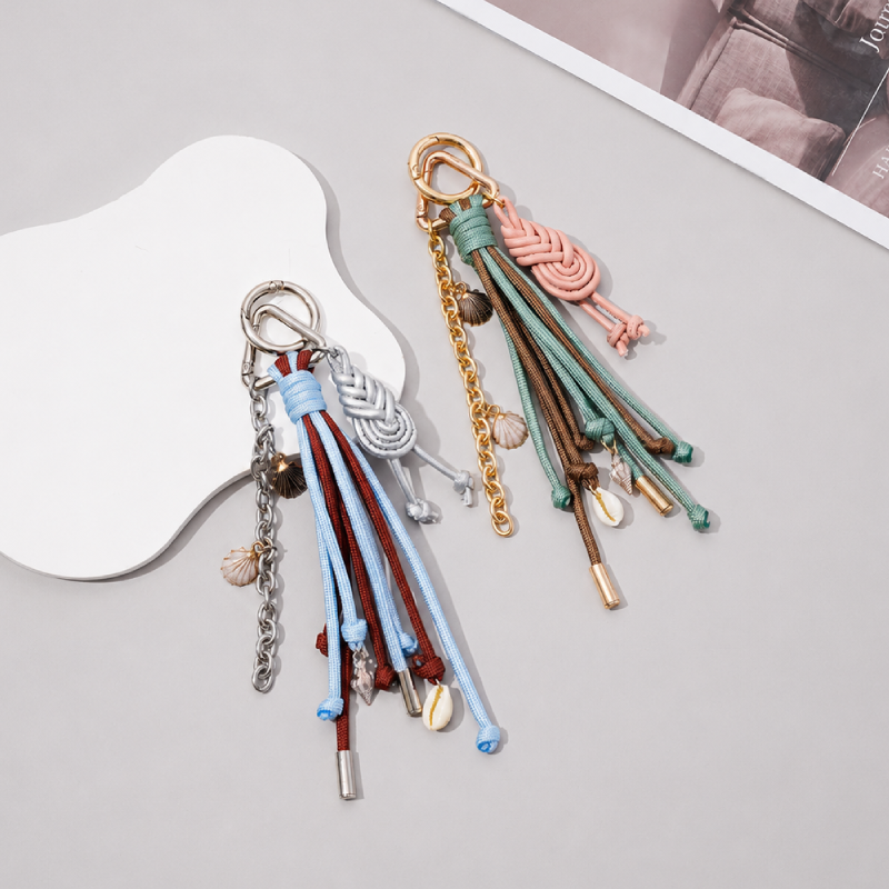 Simple Series Casual Oceanic Style Tassel Mixed Color Chain Woven Shell Alloy Bag Charms h5 Picture2