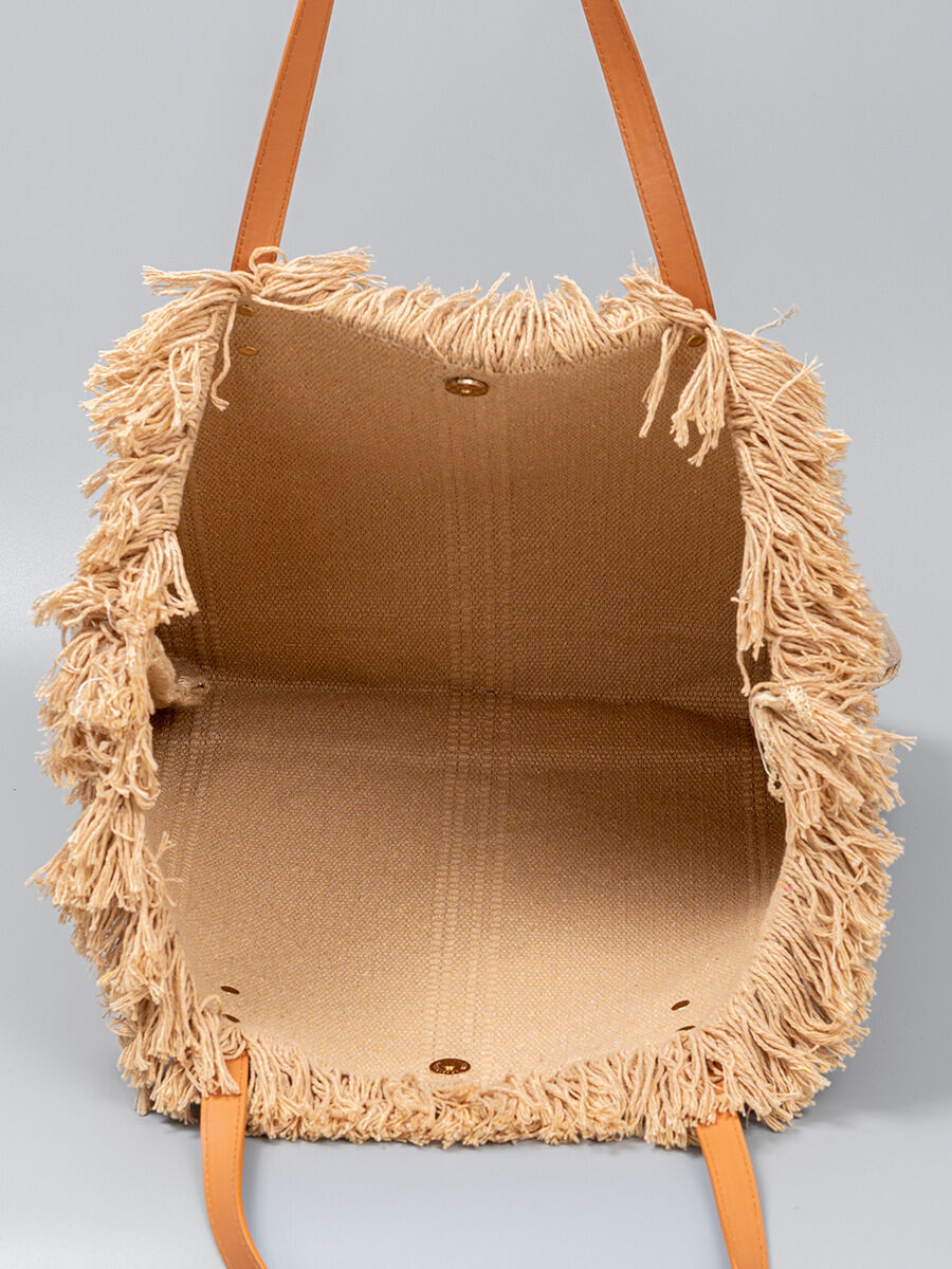 Casual Style Tassel Solid Color Canvas Women's Tote Bag h5Picture4