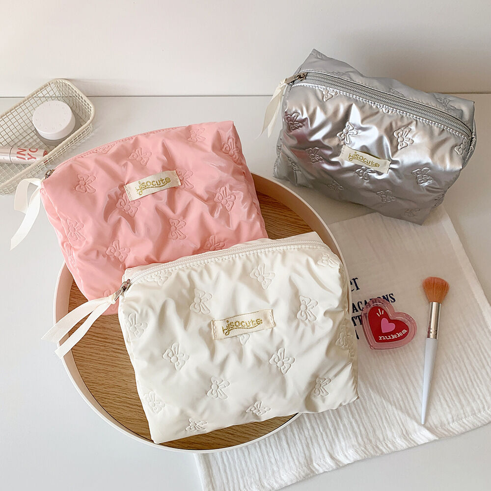 Simple Series Sweet Bow Knot Solid Color Polyester Makeup Bags