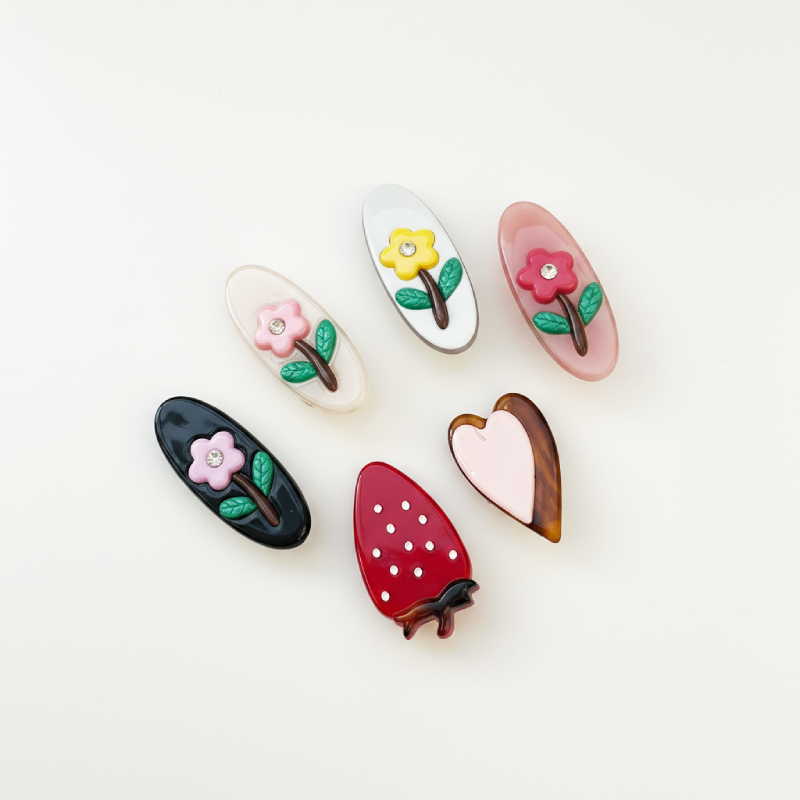 Eenvoudige serie zoete bloem hart fruit gemengde kleuren acetaat strass haarclips voor dames
