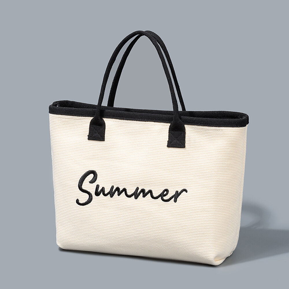 Minimalist Style Embroidered Letter Mixed Color Canvas Women's Tote Bag